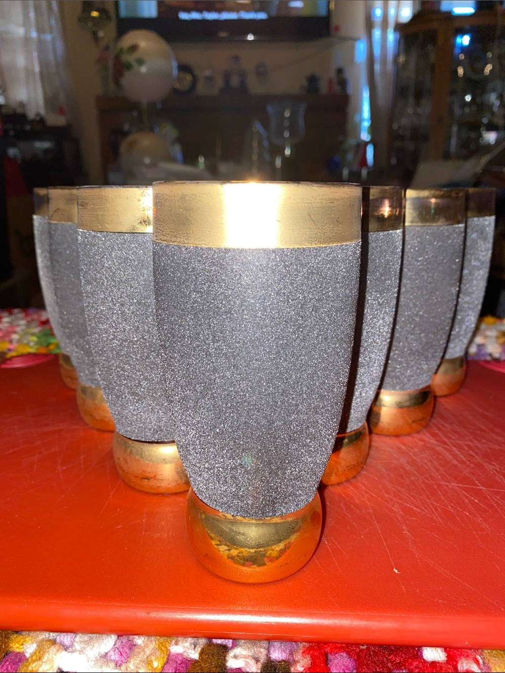 Vintage 1959’s Libbey Dark Gray and Gold Textured Glass Set Of 10